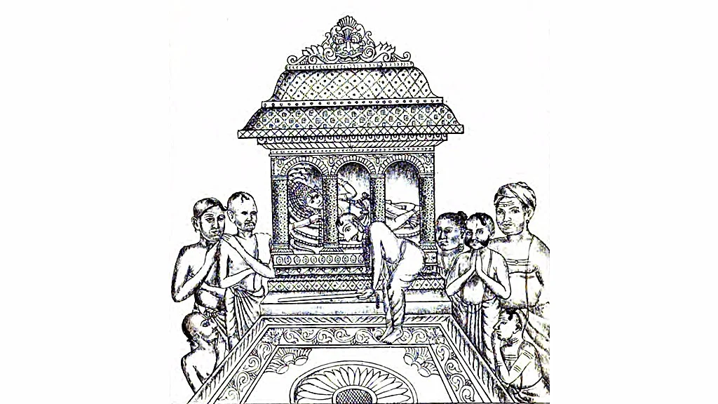 Martanda Verma submitting his kingdom to Padmanabhaswamy
