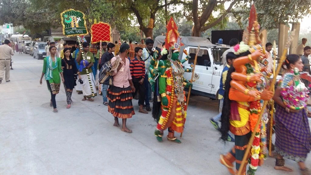 Artists preparing for a presentation during Phoolwalon ki Sair