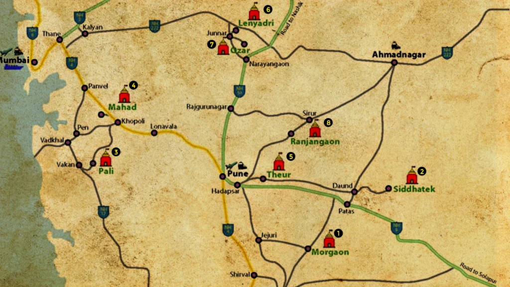 Map showing the Ashtavinayak temples