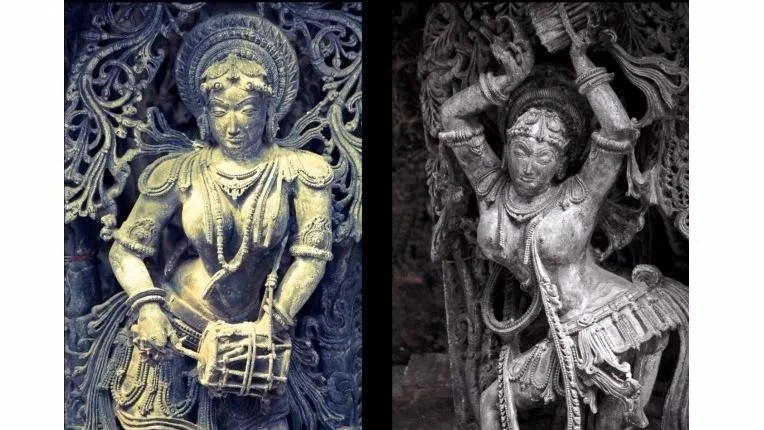 Statues showing female actors in dancing postures