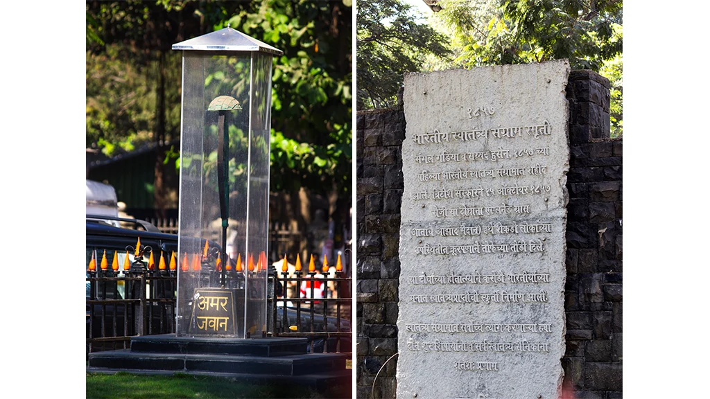1857 Martyrs’ Memorial (L); Inscription of the same (R) at Azad Maidan 