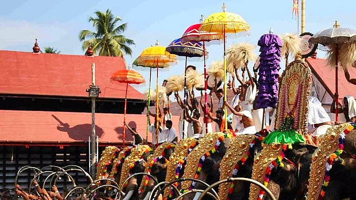 Pakalpooram the grand procession on elephants