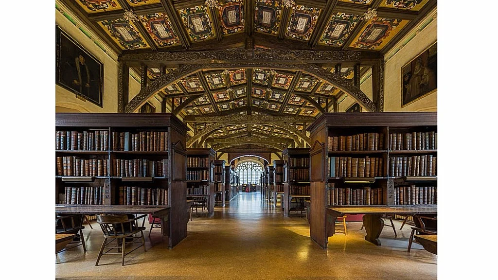 The interiors of a reading room of the Bodleian Library, University of Oxford