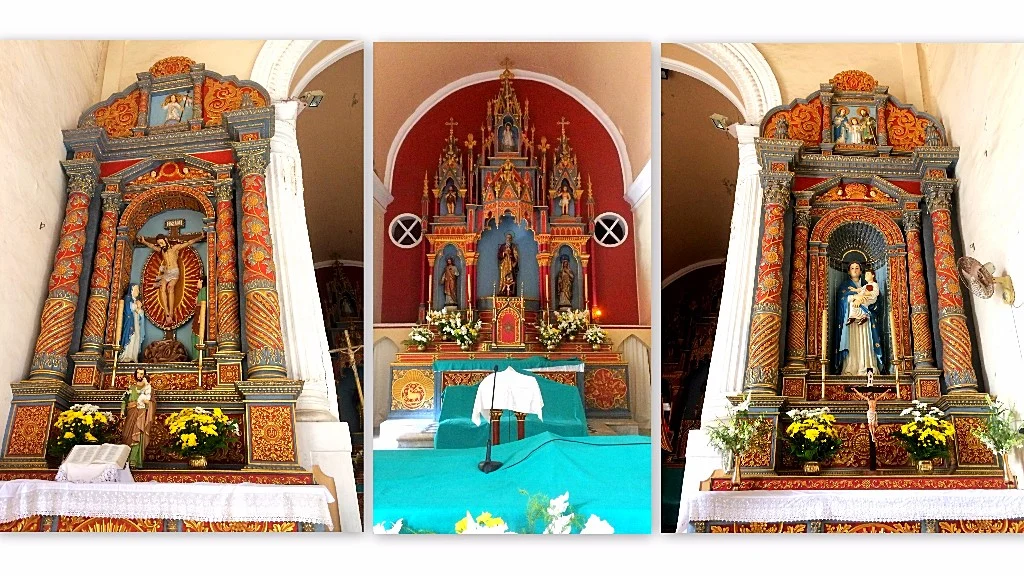 The side altar of Jesus, the main altar of St. Andrew and apostles and the side altar with Virgin Mary (L-R)