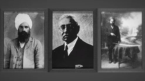 Ghadar Party leaders, Sohan Singh Bakhna, Mohammed Barkatullah, Bhagwan Singh (L-R) 