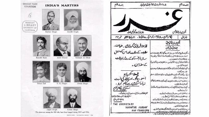 Handbill showing photographs of Indian Martyrs, 1915 (L); advertisement for new members (R)