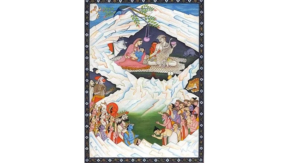 Painting of Lord Shiva and his family residing at Mount Kailash 