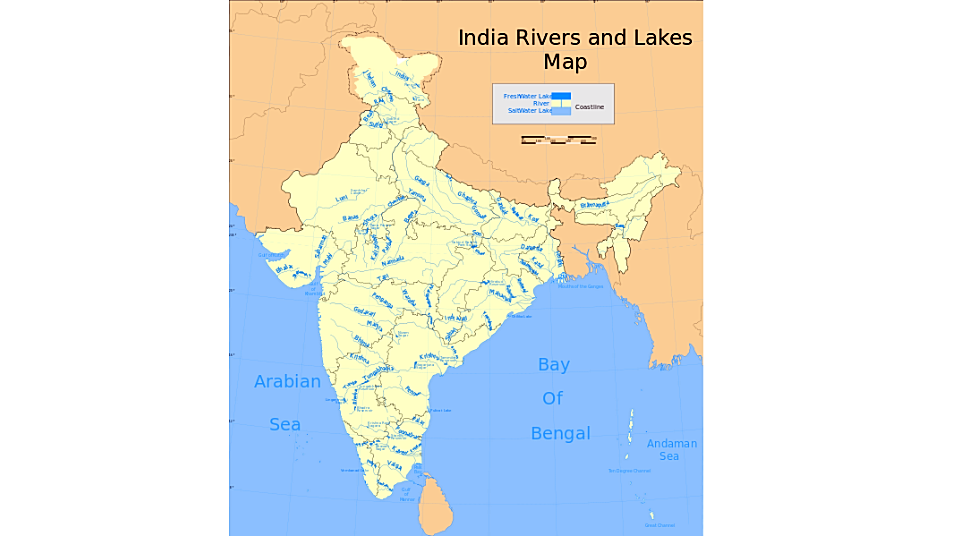 Map showing rivers in India 