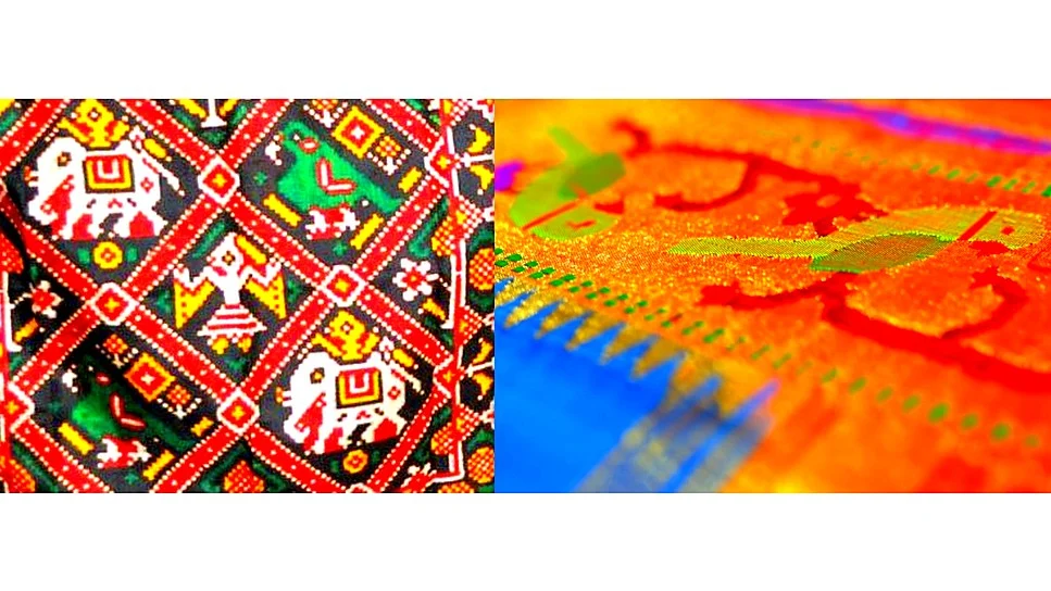 Motif of parrot as depicted on Patola saree (L) and Paithani saree (R)