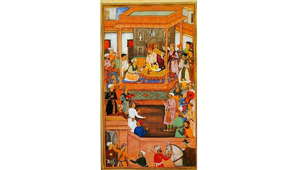 Painting of Abul Fazl in the court of Akbar 