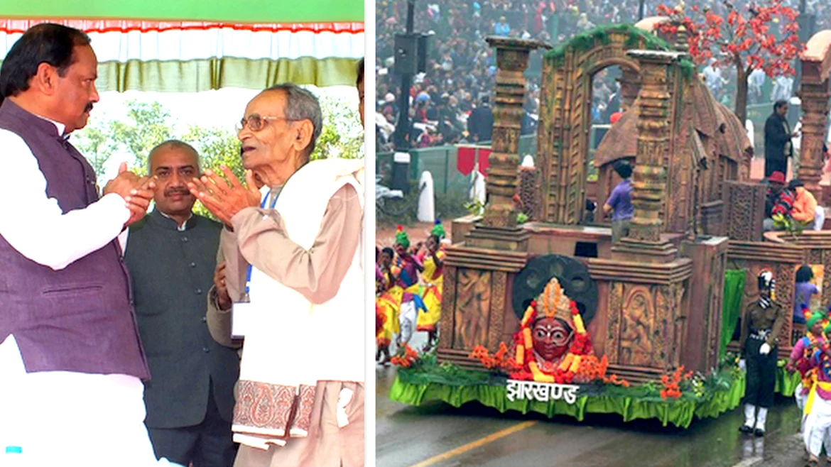 CM Raghubir Das with Gopaldas Mukherjee and Republic Day Parade Tableau