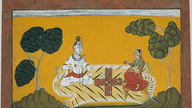 Painting of Shiva and Parvati playing Chaupar