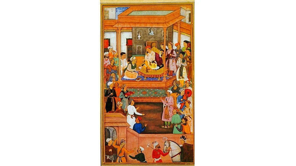 Miniature painting of Akbar in court