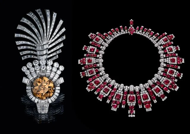 The Tiger’s eye diamond (L) and the Ruby necklace (R)