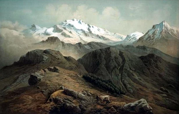 Painting of Kangchenjunga,<i> </i> as seen from the Singalila Ridge, by Hermann Schlagintweit, 1855