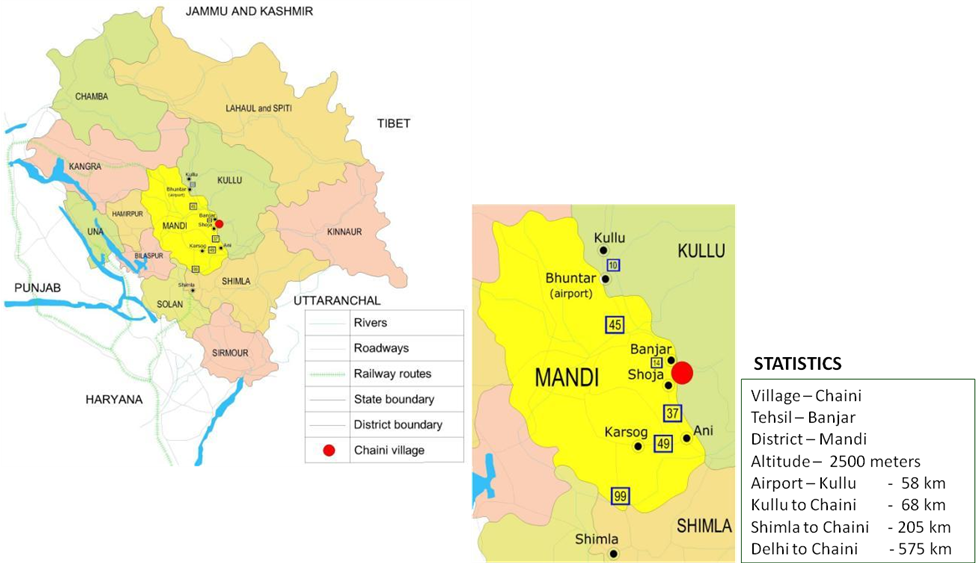 Map with location of Chaini Village