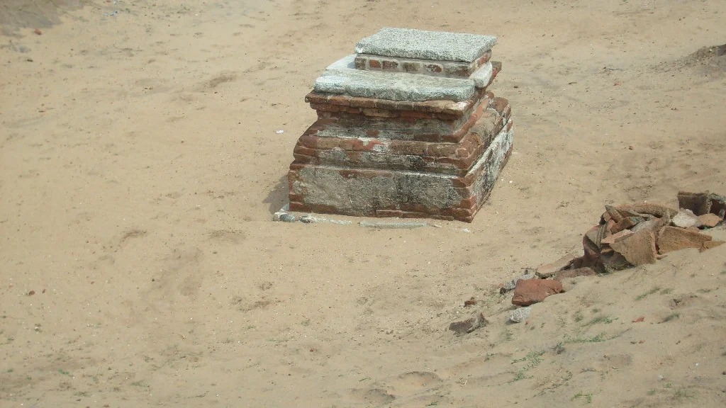 Potsherds and granite slabs unearthed during the excavation