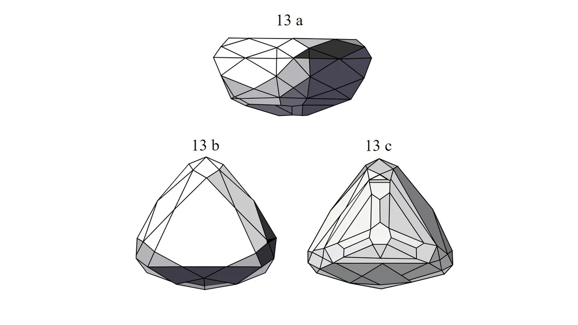 Side, top and bottom view of the diamond