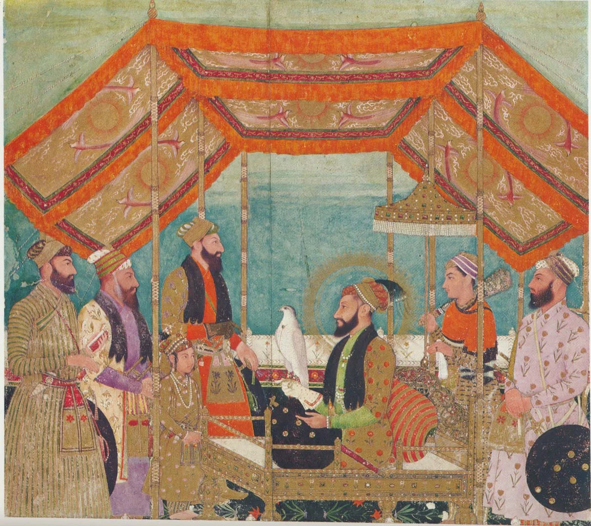 Prince Azam stands before his father, Emperor Aurangzeb 