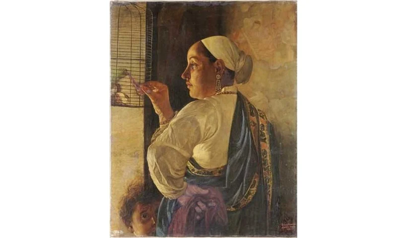 Lady Feeding Parrot