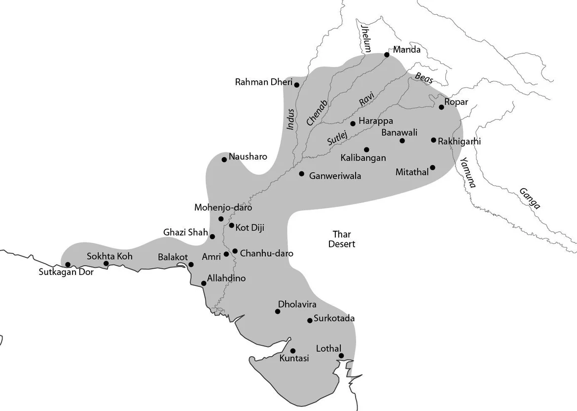 The extent of Harappan Civilization (2600 - 1900 BCE)