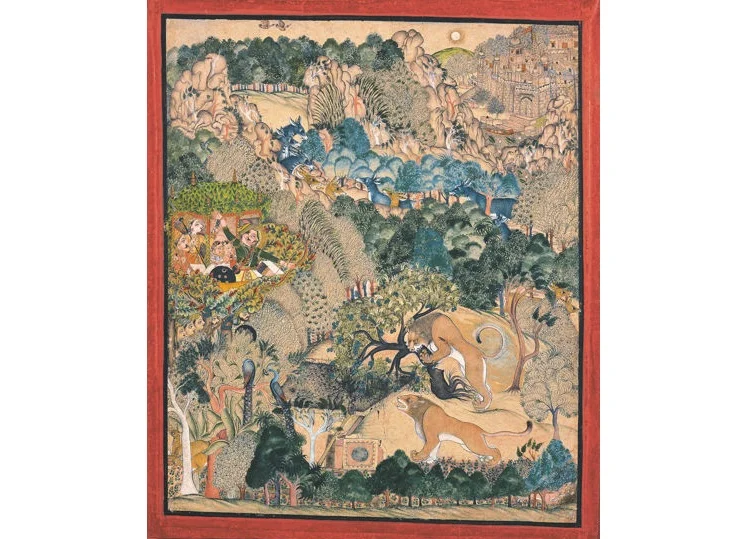 Ram Singh I of Kota hunting Lions, 1690 