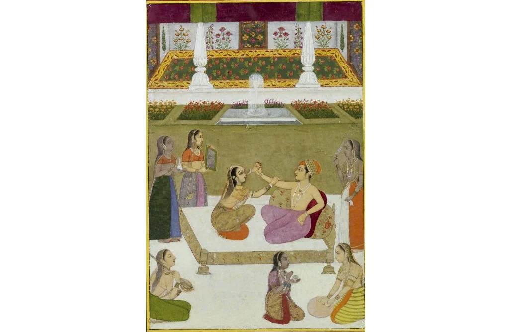 Prince entertained by ladies in a garden, Jaipur, ca. 1750
