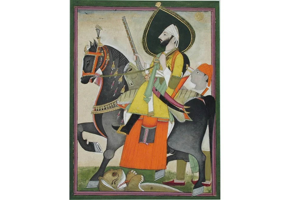 Bakhtawat Singh conquers a lion, Alwar, ca. 1800