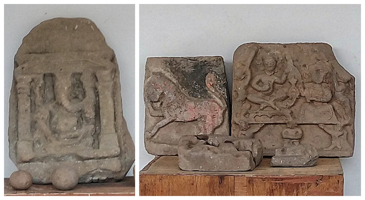 Slabs depicting Ganesha, lion and a goddess.