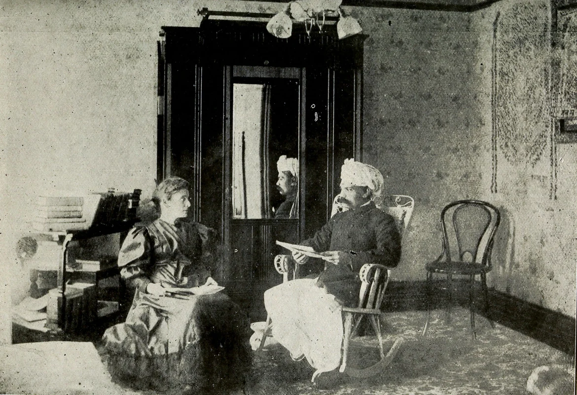 Virchand Gandhi teaching Jainism to lady in US