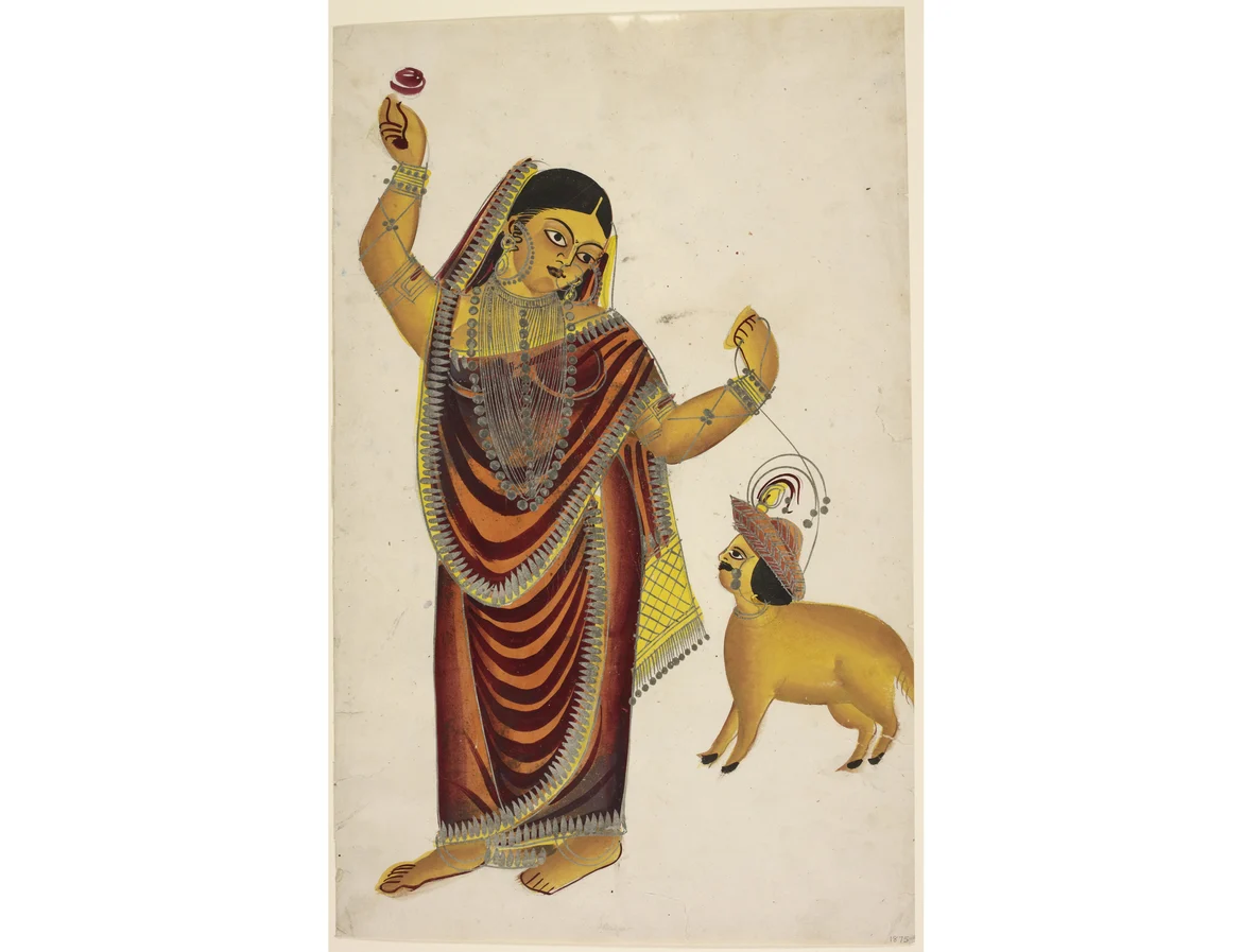The sheep lover, a courtesan leading a sheep with a human head