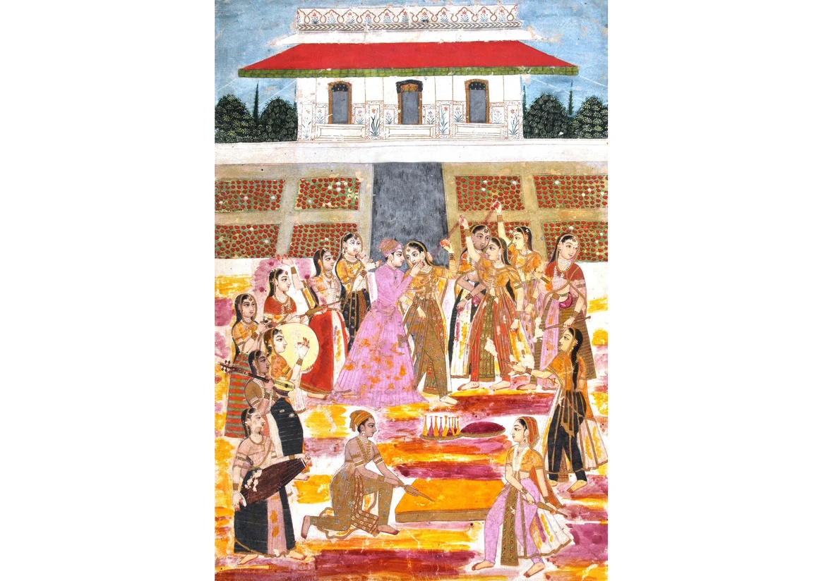 A Prince playing Holi in harem, Hyderabad, 1800 