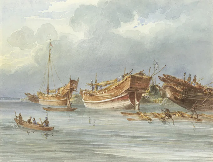 Ships moored off Chittagong, 1820s