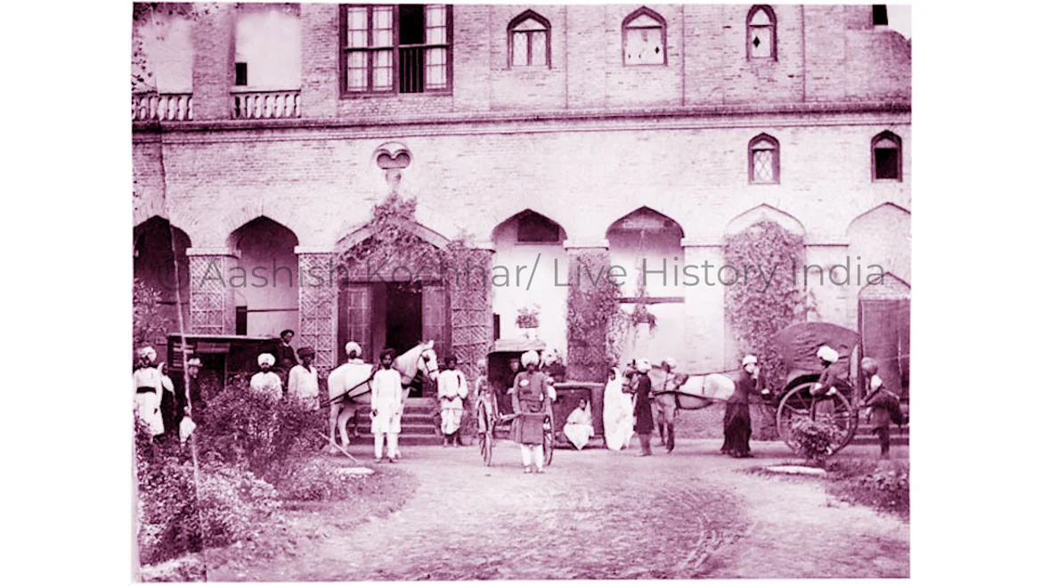 Carriages assembled outside mission house of Marcella Sherwood
