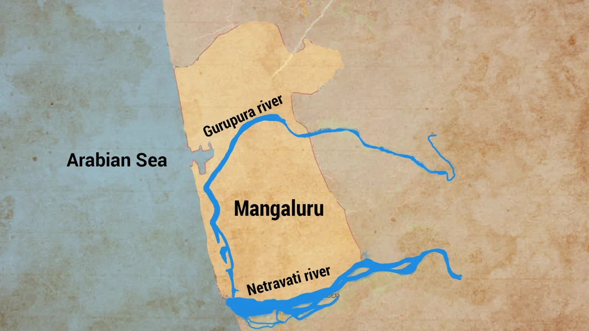 Outline of Mangaluru with the rivers