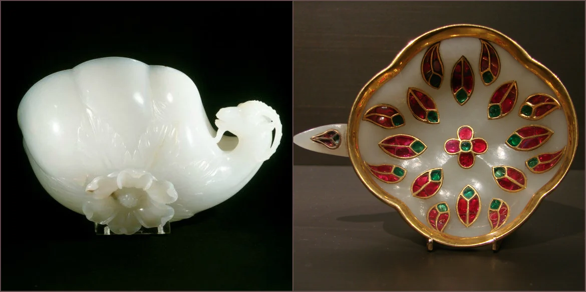 Shah Jahan’s wine cup, 1657 CE & Mughal cup inlaid with precious stones, 18th Century CE
