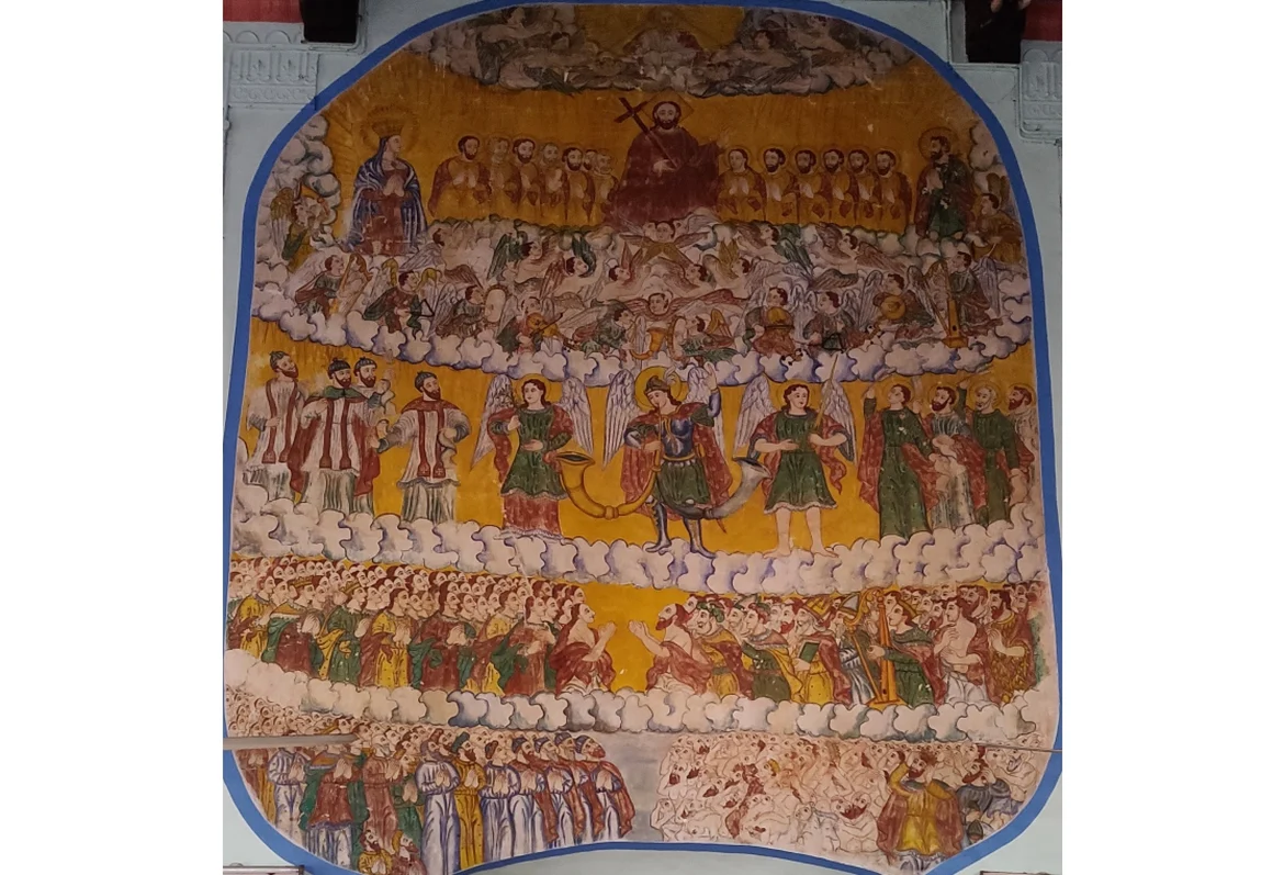 Depiction of the Last Judgement at the St Mary Sunoro Church in Angamaly. The palette is very different from that in temples and palaces.