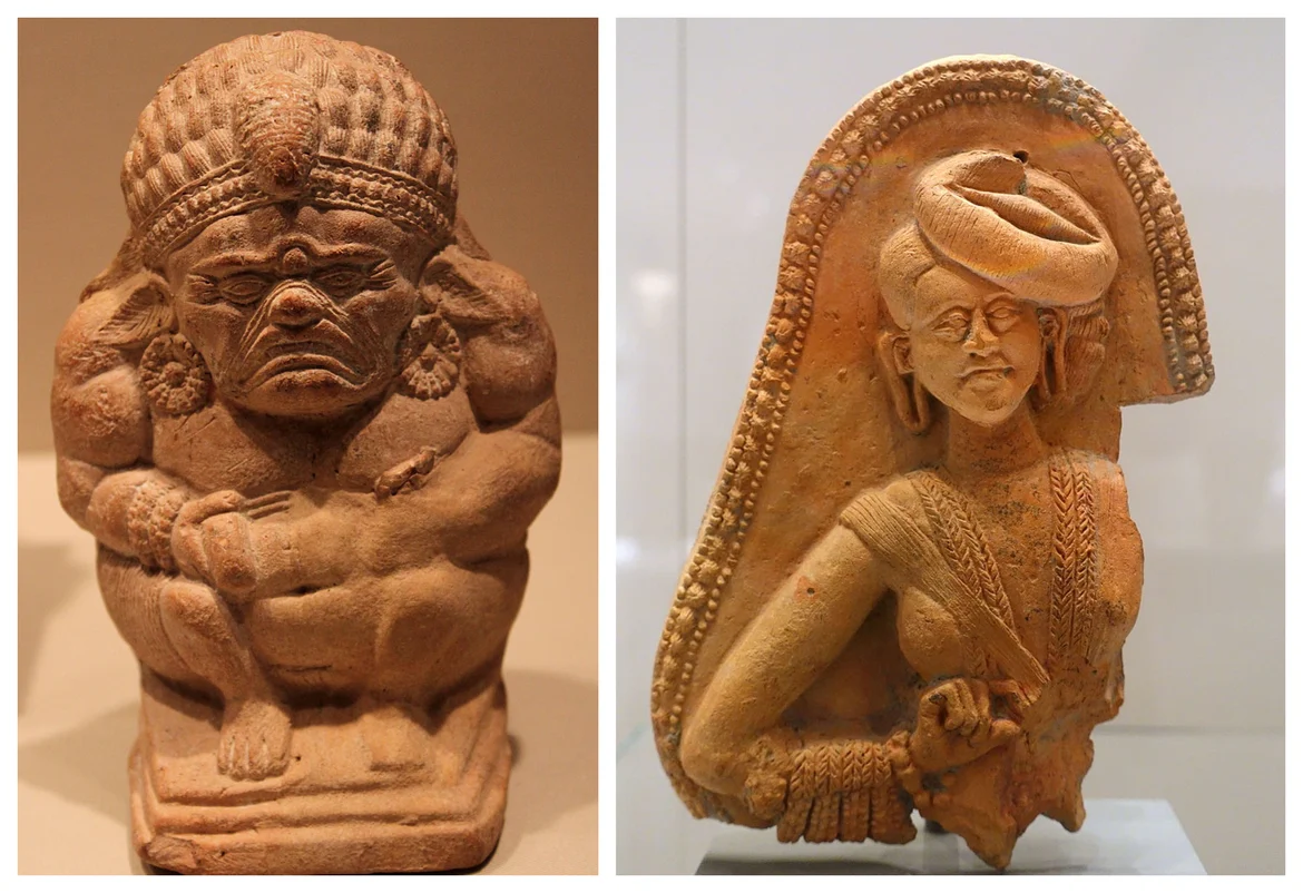 A <i>yakshi </i>and a male figurine with jewellery and head dress