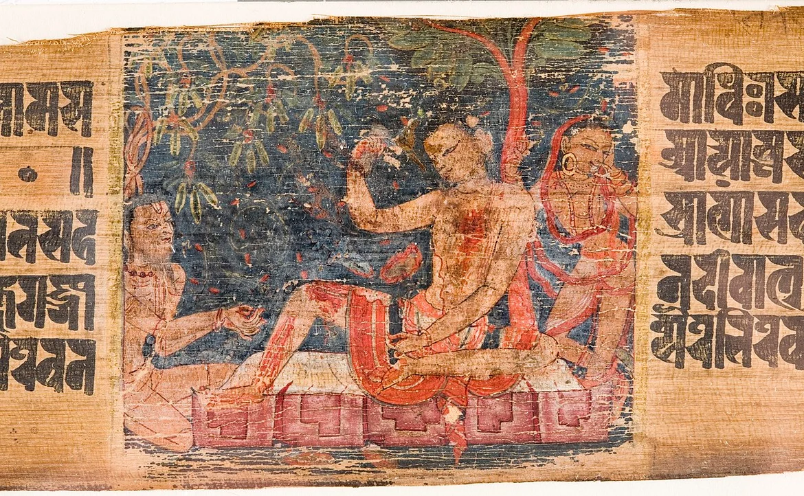 Ladies wearing muslin dupatta in a 12th-13th century CE Buddhist manuscript
