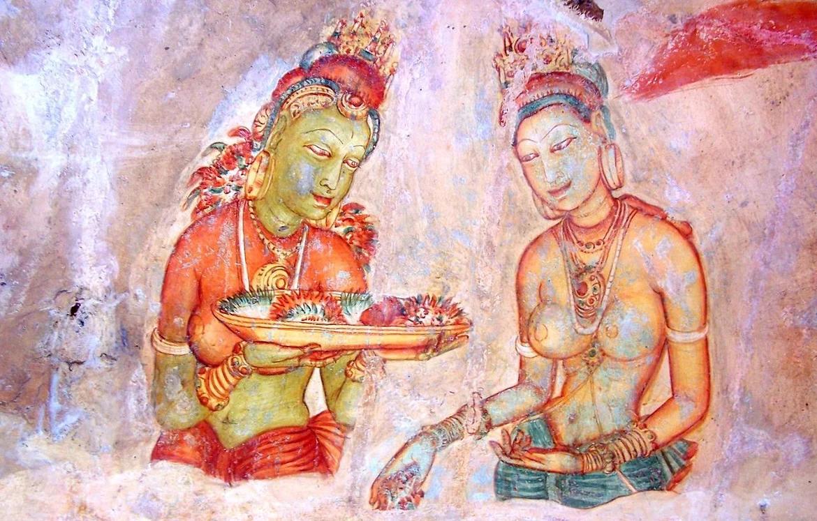 Court ladies wearing tunic made of muslin, 5th century, Sigiriya, Sri Lanka 