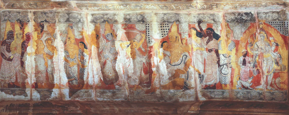 Panel A2, Scene 2, detail of ‘Arjuna wins Draupadi’s hand’