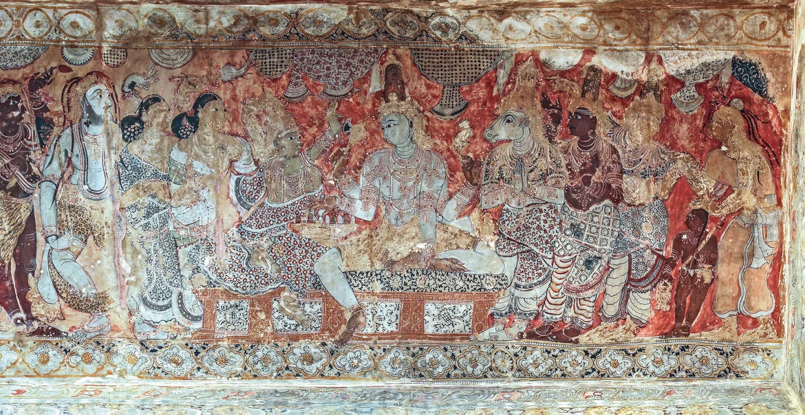 Panel A9, Scene 3, detail of ‘Shiva and Parvati playing dice’