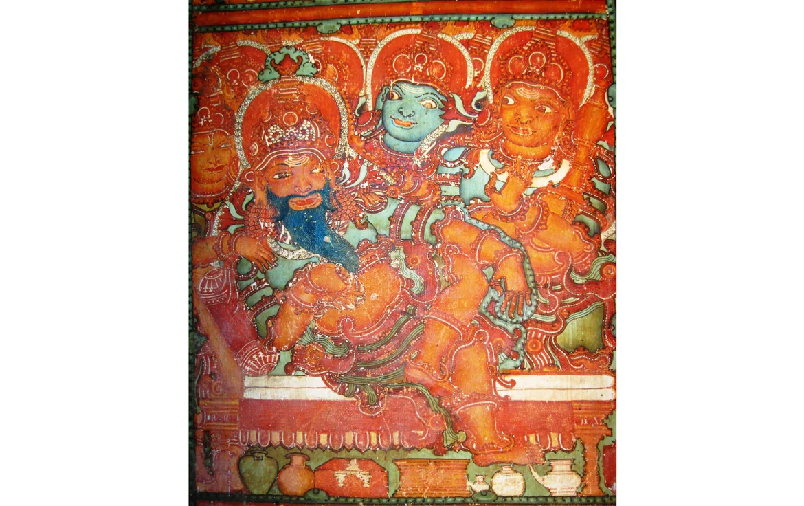 A mural from the Thodeekalam Shiva Temple in Kozhikode, a temple patronised by the Zamorins of Calicut
