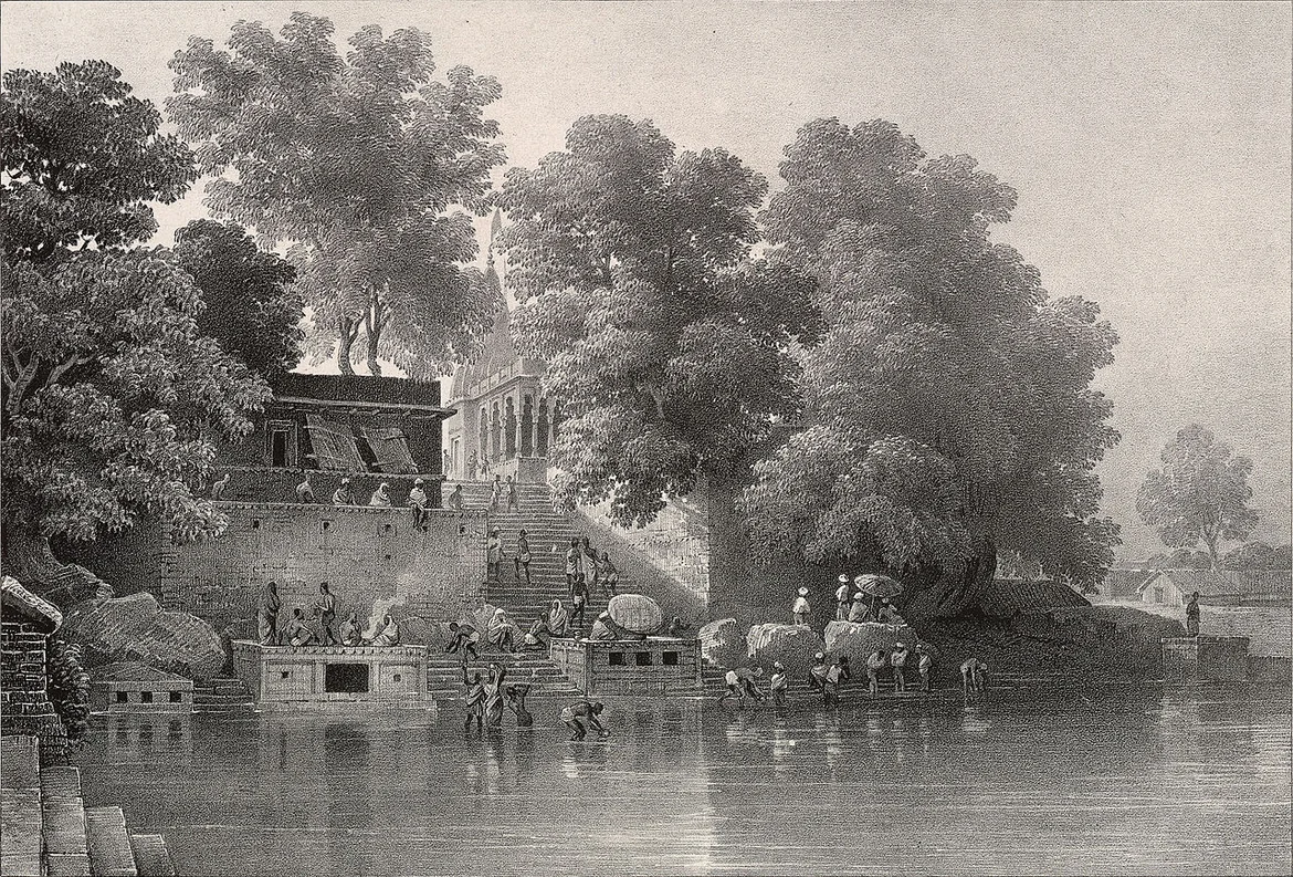 Lithograph of <i>Kupuldhara Tulao, Benares</i> by Prinsep (1834)