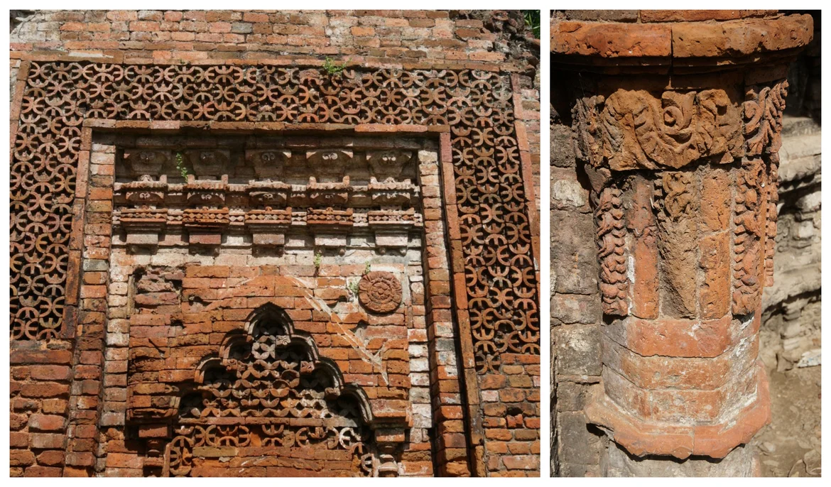 Decorated <i>mihrab </i>and a pillar of the mosque