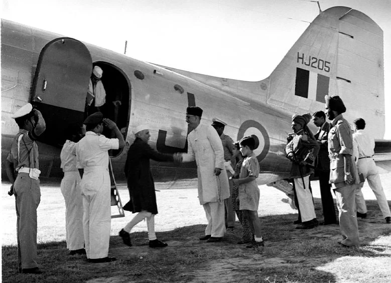 Sheikh Abdullah with Nehru at Srinagar Airport
