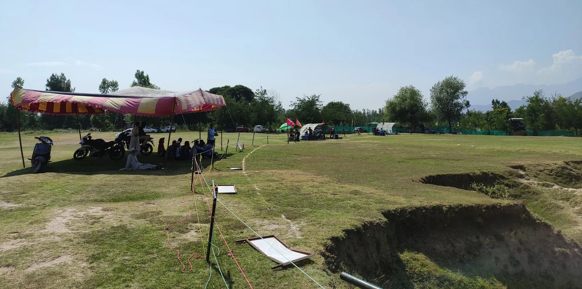 The tents and boundaries for the BPL next to the excavation pits