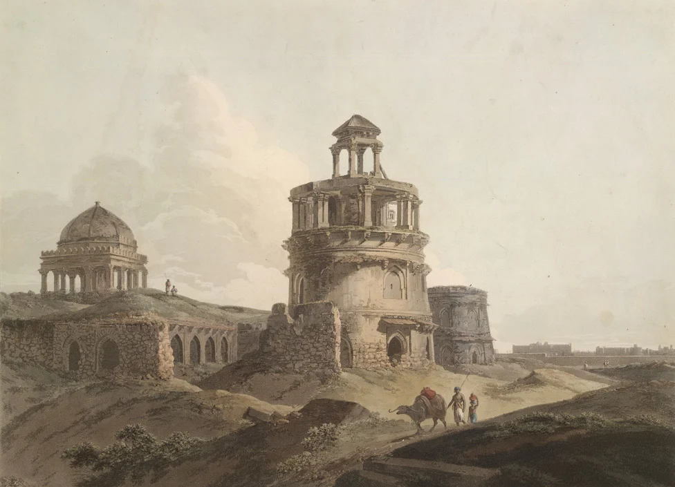 Remains of an Ancient Building near Firoz Shah’s Cotilla, Thomas Daniell (1795)