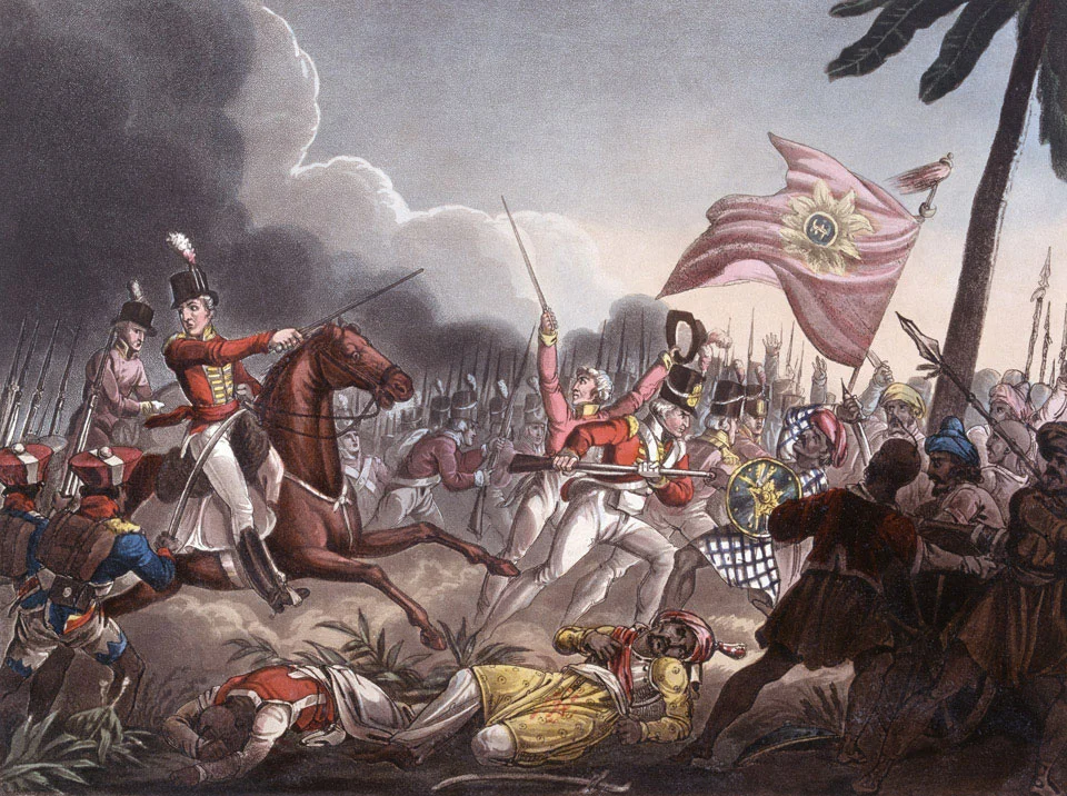 Arthur Wellesley (mounted) at the Battle of Assaye 
