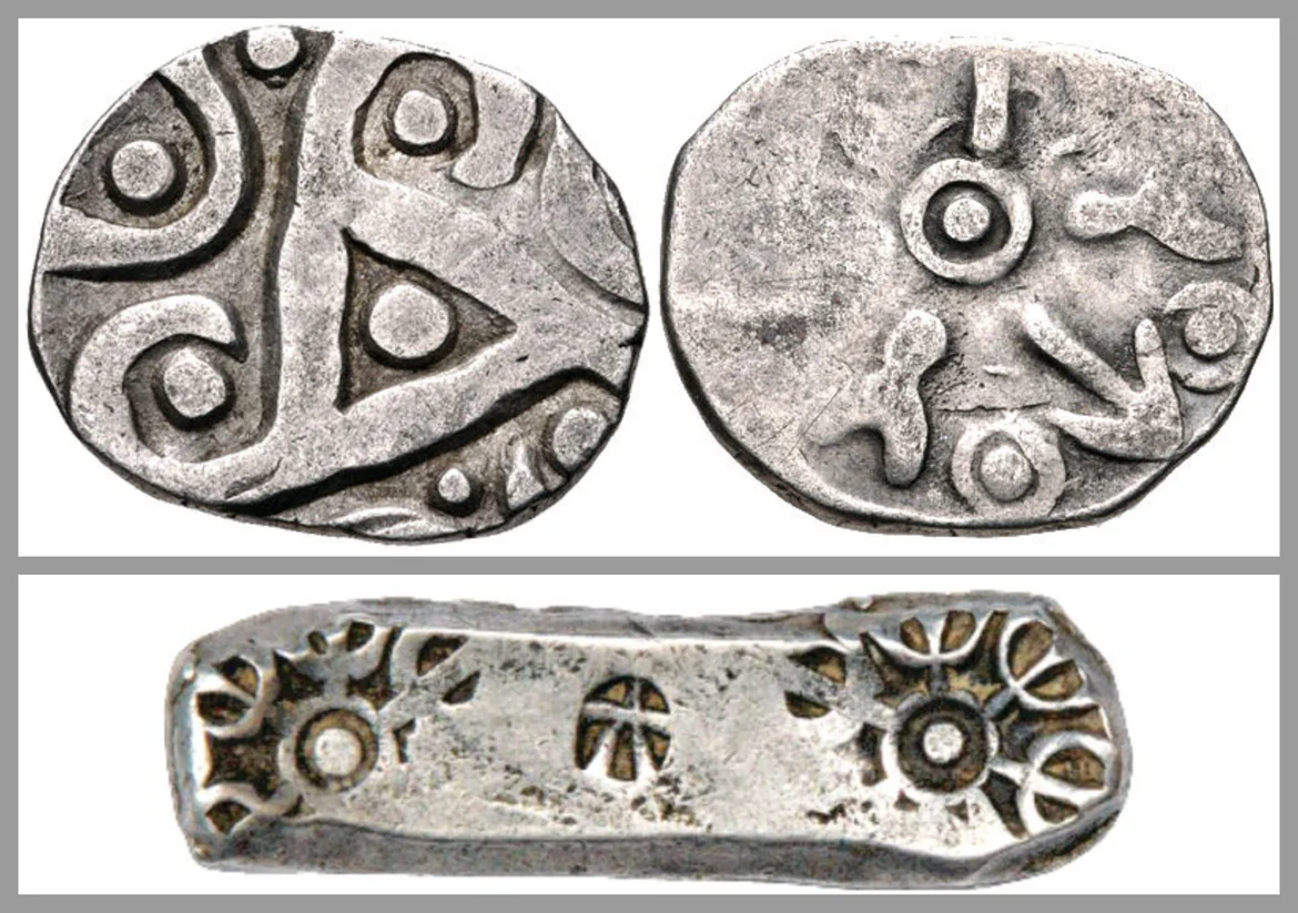 Kuru (top) and Gandhara punch-marked coins